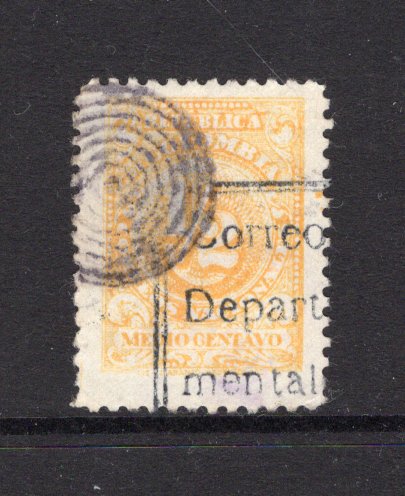 COLOMBIA - 1909 - DEPARTMENTAL ISSUE: ½c yellow 'Numeral' issue with boxed 'CORREOS DEPARTA MENTALES' official opt in black, a fine lightly used copy. A scarce & underrated issue. (SG D311)  (COL/40803)