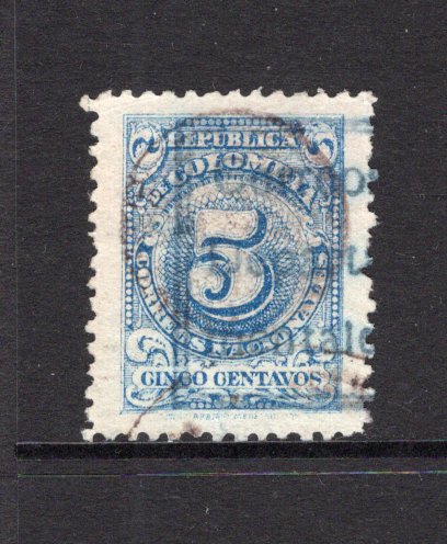 COLOMBIA - 1909 - DEPARTMENTAL ISSUE: 5c blue 'Numeral' issue, Type I, perf 12 with boxed 'CORREOS DEPARTA MENTALES' official opt in blue black, a fine lightly used copy. A scarce & underrated issue. (SG D314)  (COL/40805)