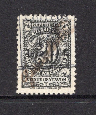 COLOMBIA - 1909 - DEPARTMENTAL ISSUE: 20c grey black 'Numeral' issue, perf 12 with ornamental boxed 'CORREOS DEPMENTALES' official opt in black, a fine lightly used copy with unclear manuscript cancel. A scarce & underrated issue. (SG D324)  (COL/40807)
