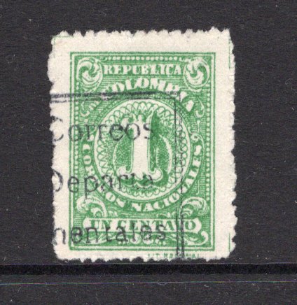 COLOMBIA - 1909 - DEPARTMENTAL ISSUE: 1c green 'Numeral' issue, perf 13½ with boxed 'CORREOS DEPARTA MENTALES' official opt in black, a fine unused copy. A scarce & underrated issue. (SG Unlisted)  (COL/40808)