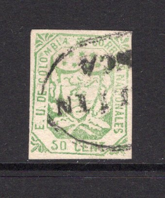 COLOMBIA - 1863 - CLASSIC ISSUES: 50c green, a superb used copy with small part MEDELLIN FRANCA oval cancel in black, four margins. (SG 29)  (COL/40869)