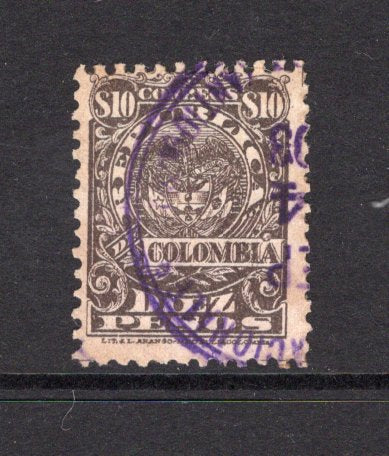 COLOMBIA - 1902 - 1000 DAYS WAR: 10p brown on pale salmon 'Medellin' issue, a superb cds used copy. (SG 256)  (COL/40870)