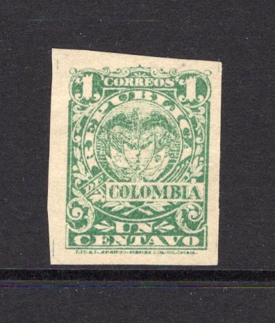 COLOMBIA - 1902 - 1000 DAYS WAR & PROOF: 1c green on cream paper 'Medellin' issue, a fine IMPERF PROOF. Uncommon. (SG 248)  (COL/41048)