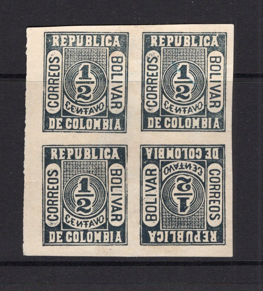 COLOMBIAN STATES - BOLIVAR - 1904 - VARIETY: ½c black 'Gold Currency' issue, an unused block of four with TETE-BECHE variety showing on bottom pair. Some light thinning but a scarce & underrated variety. (SG 81/81a)  (COL/41056)