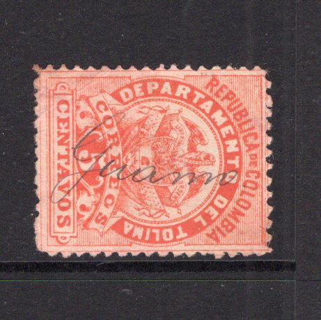 COLOMBIAN STATES - TOLIMA - 1895 - CANCELLATION: 5c vermilion, perf 12 used with GUAMO manuscript cancel. (SG 69)  (COL/41058)