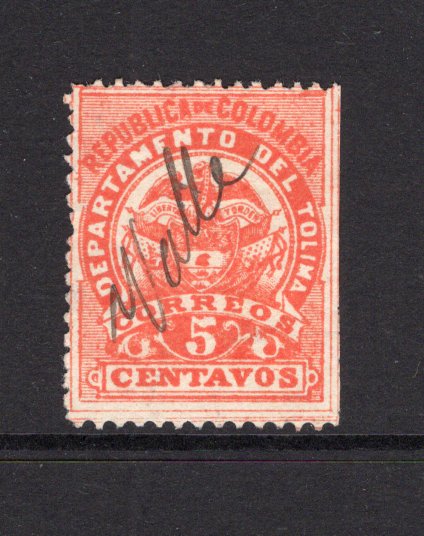 COLOMBIAN STATES - TOLIMA - 1895 - CANCELLATION: 5c vermilion, perf 12 used with VALLE manuscript cancel. (SG 69)  (COL/41059)