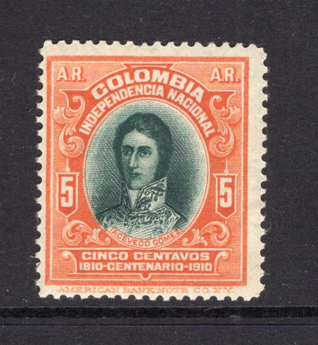 COLOMBIA - 1910 - CENTENARY ISSUE: 5c green & orange 'Centenary of Independence' AR issue a fine unmounted mint copy. (SG AR354)  (COL/41195)