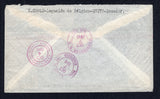 COLOMBIA - 1941 - US POSTAL AGENCY: Registered airmail cover from ECUADOR franked with 1938 20c blue, 1939 2 x 5s grey black, 1940 pair 5c black & carmine, 5c carmine rose and 5c red brown (SG 573, 622, 626, 634 & 635) tied by QUITO cds's dated OCT 4 1941. Addressed to USA with fine strike of U.S. POSTAL AGENCY CALI COLOMBIA REGISTERED cds in bright red dated OCT 4 1941 on reverse with other transit & arrival marks.  (COL/41555)