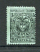 COLOMBIAN STATES - ANTIOQUIA - 1889 - COLOUR TRIAL: 5c black on green 'Arms' issue a perforated COLOUR TRIAL in unissued colour. (As SG 76)  (COL/7429)