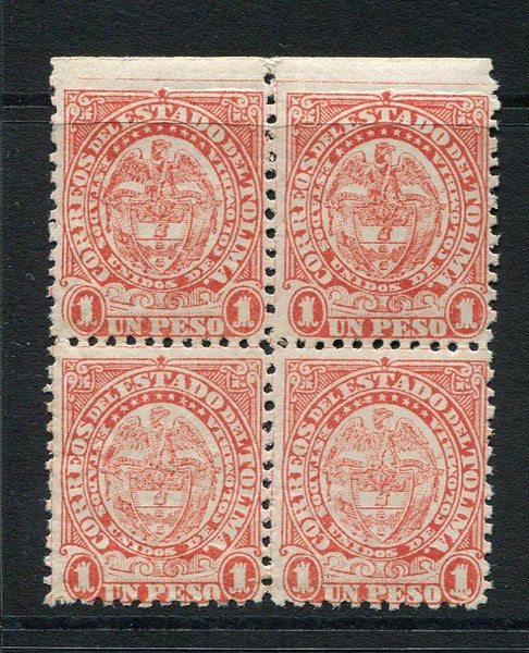 COLOMBIAN STATES - TOLIMA - 1886 - MULTIPLE: 1p vermilion on white wove paper, a fine mint block of four. (SG 40)  (COL/7431)