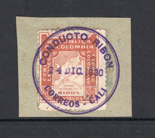 COLOMBIAN PRIVATE EXPRESS COMPANIES - 1930 - RIBON: 30c red brown 'Ribon' EXPRESS issue a fine used copy on small piece tied by complete strike of CONDUCTO RIBON CORREOS CALI cds dated 24 DEC 1930. (Hurt & Williams #8)  (COL/7438)