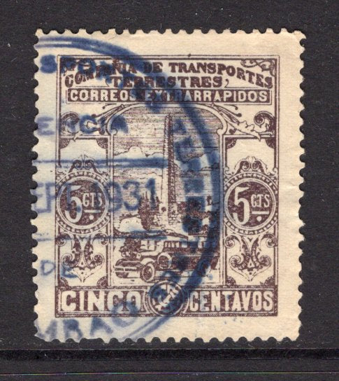 COLOMBIAN PRIVATE EXPRESS COMPANIES - 1931 - COMPANIA DE TRANSPORTES TERRESTRES: 5c dull purple brown 'Compania de Transportes Terrestres' EXPRESS issue, showing bus & monument.  A fine used copy with cds dated SET 1931. (Hurt & Williams # S19)  (COL/9307)