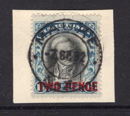 COOK ISLANDS - 1931 - CANCELLATION: 2d on 1½d black & blue tied on small piece by fine strike of MAUKE cds dated 7 SEP 1932. (SG 93)  (COO/25822)