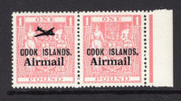 COOK ISLANDS - 1966 - VARIETY: £1 pink 'Airmail' SURCHARGE issue with watermark inverted, a fine unmounted mint side marginal pair with variety AIRPLANE OMITTED on right hand stamp. (SG 193w & 193wa)  (COO/26130)