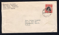 COOK ISLANDS - AITUTAKI - 1938 - MARITIME: Cover with typed 'Spencer Stovall The ship "Walrus" Pago Pago, Tutuila, American Samos' franked with Cook Islands 1932 1d black & lake (SG 100) tied by AITUTAKI cds. Addressed to USA.  (COO/27423)