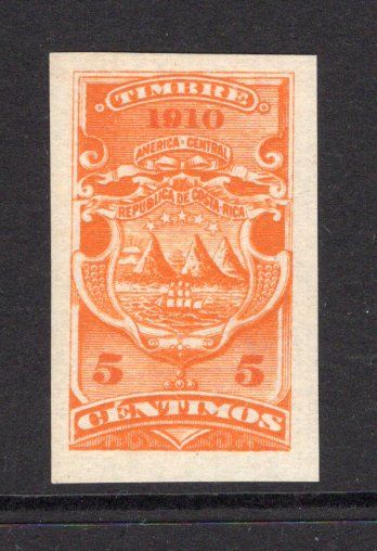 COSTA RICA - 1910 - REVENUES: 5c orange 'Ship' issue REVENUE a fine IMPERF PROOF on gummed paper. Printed by Waterlow & Sons. (Mena #R178 Proof)  (COS/1431)