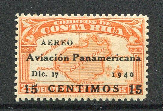 COSTA RICA - 1940 - VARIETY: 15c on 25c orange 'Pan American Aviation Day' issue with variety PRINTED ON WRONG STAMP (should have been on the 50c yellow). A fine mint copy. (SG 275a)  (COS/14689)