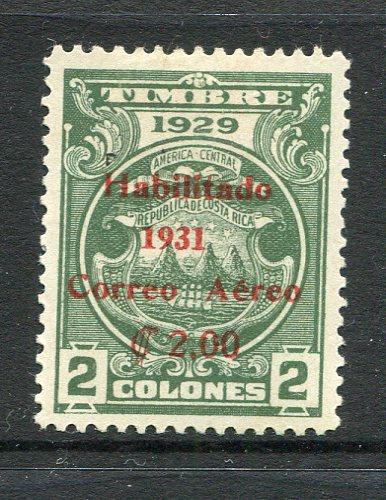COSTA RICA - 1931 - AIRMAILS: 2col on 2col grey green on white paper 'Airmail' SURCHARGE issue, second printing with overprint in scarlet. A fine mint copy. (SG 190)  (COS/19677)