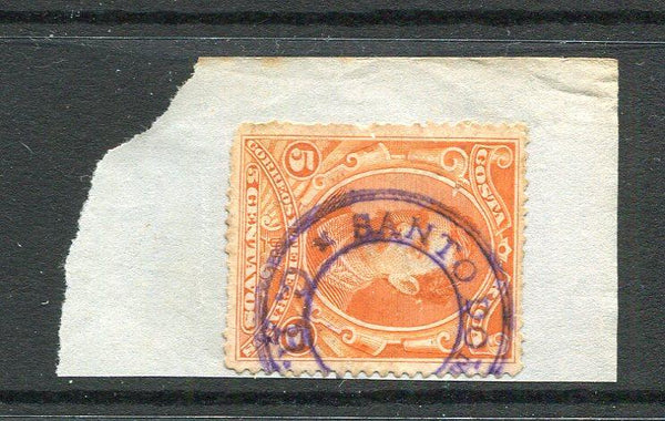 COSTA RICA - 1889 - CANCELLATION: 5c deep orange 'Soto' issue used on small piece with good strike of undated circular 'SANTO DOMINGO cancel in violet. Stamp has faults but a scarce marking. (SG 24)  (COS/20399)