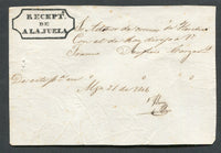 COSTA RICA - 1846 - PRESTAMP: Stampless cover FRONT only dated 'Mzo 21 de 1846' sent from ALAJUELA to HEREDIA with superb strike of boxed 'RECEPTa DE ALAJUELA' prestamp marking in black. Attractive.  (COS/21786)