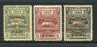 COSTA RICA - 1931 - AIRMAILS: 'Airmail' SURCHARGE issue on 'Revenue' stamps, the set of three on toned paper from the first printing with overprint in brownish vermilion, fine mint. (SG 187/189)  (COS/25422)