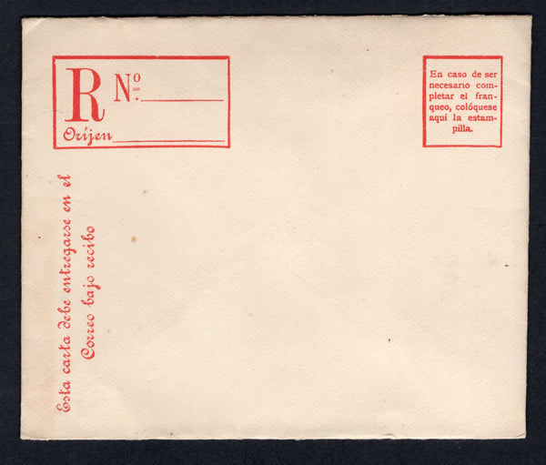 COSTA RICA - 1903 - POSTAL STATIONERY: 20c carmine on cream postal stationery registered envelope (H&G C1), a fine unused example.  (COS/28209)