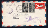 COSTA RICA - 1948 - INSTRUCTIONAL MARK: USA 5c red postal stationery airmail envelope (H&G FB8) used with added pair 1947 10c black (SG A948) tied by ANNISTON cds. Addressed to AMMAN, TRANSJORDAN but somehow the cover ended up in Costa Rica with boxed 'MAL REMITIDO COSTA RICA' cachet on front. The cover eventually arrived in Transjordan with DAMAS, SYRIA transit and feint AMMAN arrival cds's on reverse and small hexagonal 'OPENED BY CENSOR TRANSJORDAN' censor mark on front. Very unusual.  (COS/28221)