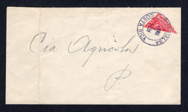 COSTA RICA - 1931 - BISECT: Cover franked with diagonally BISECTED 1930 10c carmine (SG 176) tied by TURRIALBA cds dated JUN 1 1931. Addressed locally. Cover has vertical crease at left away from stamp. Scarce.  (COS/29632)