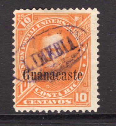 COSTA RICA - GUANACASTE - 1885 - GUANACASTE: 10c orange 'Fernandez' issue with 'Guanacaste' overprint type 1 in black, a fine used copy with oval 'LIBERIA' cancel in violet. (SG G4A, Mena #G3)  (COS/35372)