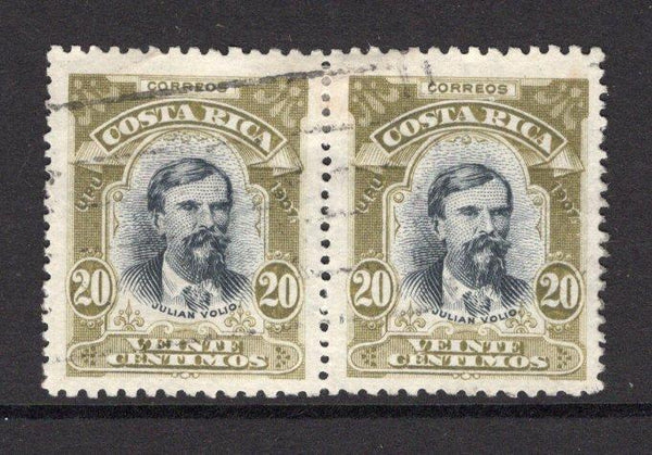 COSTA RICA - 1907 - DEFINITIVE ISSUE & MULTIPLE: 20c slate & olive 'Volio' issue, perf 11½ x 14, a fine lightly used pair. (SG 72)  (COS/37285)