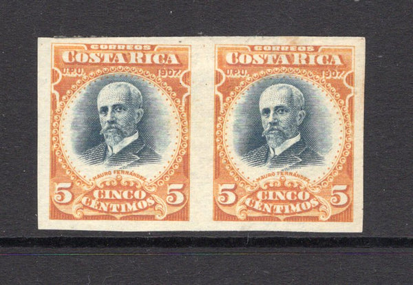 COSTA RICA - 1907 - DEFINITIVE ISSUE: 5c indigo & orange buff 'Fernandez' issue, a fine unused IMPERF PAIR. (SG 60 variety)  (COS/37296)