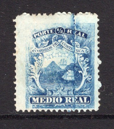 COSTA RICA - 1863 - VARIETY: ½r deep blue 'First issue' a fine mint copy from position 1 showing the later state of the PLATE CRACK variety running completely through stamp. Scarce. (SG 1)  (COS/38112)