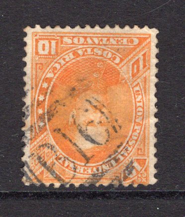 COSTA RICA - 1883 - CANCELLATION: 10c orange 'Fernandez' issue used with good strike of barred numeral 'B16' cancel in black which was used as an arrival mark on mail from the West Indies which was then loaded onto the Plymouth to Bristol train for onward delivery. Scarce. (SG 16)  (COS/38113)
