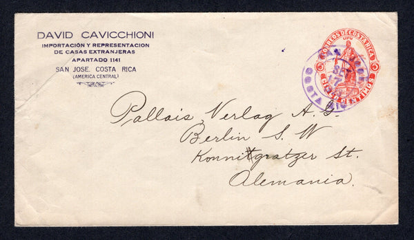 COSTA RICA - 1923 - POSTAL STATIONERY: 5c red 'Mora' postal stationery envelope (H&G B13) used with SAN JOSE cds dated SEP 17 1923. Addressed to GERMANY.  (COS/39029)