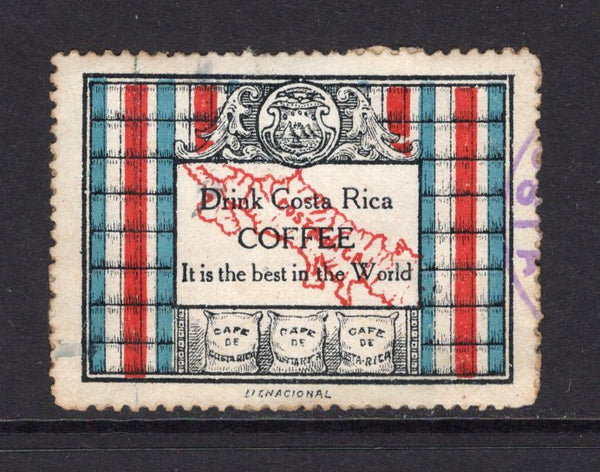 COSTA RICA - 1922 - CINDERELLA: Black, red & blue 'Coffee' CINDERELLA label, a fine cds used example with text in English.  (COS/39686)