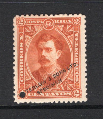 COSTA RICA - 1889 - PROOF: 2c brownish orange 'Soto' issue WATERLOW COLOUR TRIAL in unissued colour on thick paper with 'WATERLOW & SONS LIMITED SPECIMEN' overprint in black and small hole punch. (As SG 23, Mena #S22a)  (COS/39823)