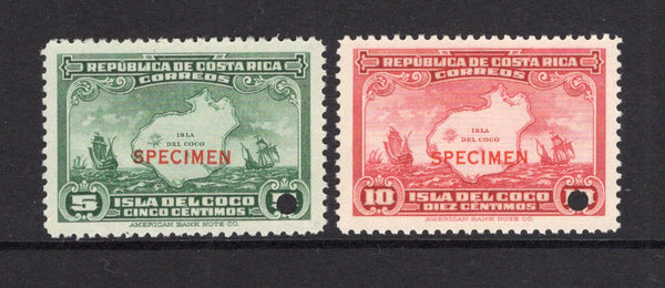 COSTA RICA - 1936 - SPECIMENS: 5c green and 10c carmine 'Isla del Coco' issue. The pair each with 'SPECIMEN' overprint in red and small hole punch. Ex ABNCo. Archive. (SG 226/227)  (COS/40475)