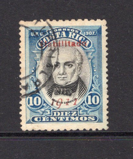 COSTA RICA - 1911 - PROVISIONAL ISSUE: 10c black & blue, perf 11½ x 14, with 'Habilitado 1911' overprint in red, a fine lightly used copy. (SG 92a)  (COS/41586)