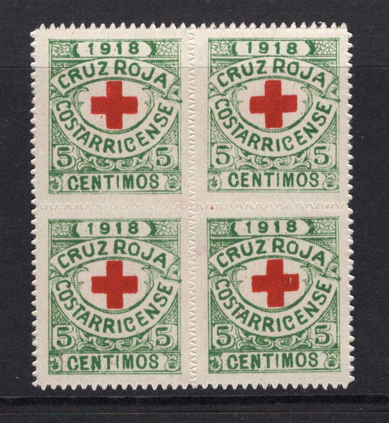COSTA RICA - 1918 - CINDERELLA: 5c red & green 'Cruz Roja Costarricense' RED CROSS SEAL with saw tooth roulette, a fine unused block of four. Scarce label. (Mosbaugh #1)  (COS/4274)