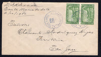 COSTA RICA - 1932 - CANCELLATION: Cover franked with pair 1923 5c green (SG 141) tied by SANTA MARIA cds with second strike alongside. Addressed to SAN JOSE with CASILLERO transit cds on reverse.  (COS/510)