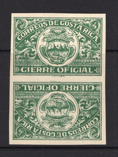 COSTA RICA - 1934 - CINDERELLA: Green ARMS 'Official Seal' inscribed CIERRE OFICIAL, imperf, a fine mint TETE BECHE PAIR (Mena #IPS3 variety)  (COS/6344)