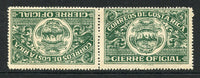 COSTA RICA - 1934 - CINDERELLA: Green ARMS 'Official Seal' inscribed CIERRE OFICIAL, perforated, a fine mint TETE BECHE PAIR (Mena #PS3 variety)  (COS/6348)