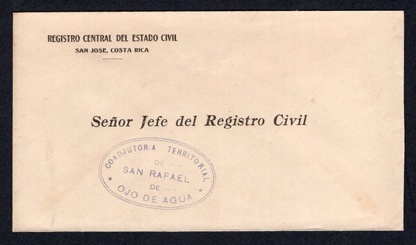 COSTA RICA - 1947 - OFFICIAL MAIL: Stampless official cover with oval 'Coadjutoria Territorial de SAN RAFAEL DE OJO DE AGUA' official cachet in purple. Addressed to SAN JOSE.  (COS/8558)