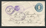 COSTA RICA - 1912 - POSTAL STATIONERY: 10c blue postal stationery envelope (H&G B10) used with 'Target' cancel and PUNTARENAS cds with straight line 'TRANSITO' marking. Addressed to SANTA MARTA, COLOMBIA with oval BARRANQUILLA transit marking and SANTA MARTA arrival cds on front and SAN JOSE C.R. transit mark on reverse.  (COS/8582)