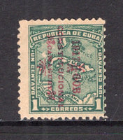 CUBA - 1917 - INSURRECTION ISSUE: 1c green 'Map' issue with '1917 GOB CONSTITUCIONAL CAMAGUEY' overprint of the 'La Chambelona' revolution where Liberal forces attempted to take over the government but were only successful in Camaguey for the period 11th Feb - 26th Feb 1917 before being defeated. Unused without gum and a little toned but very scarce. (A Page of information on the issue from an international exhibit accompanies).  (CUB/18255)