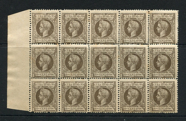 CUBA - 1898 - MULTIPLE: 8c grey brown 'Curly Head' issue, a mint side marginal block of fifteen. (SG 194)  (CUB/18312)