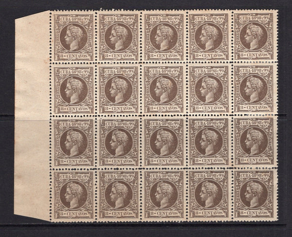 CUBA - 1898 - MULTIPLE: 8c grey brown 'Curly Head' issue, a mint side marginal block of twenty. (SG 194)  (CUB/18314)
