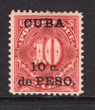 CUBA - 1899 - US MILITARY RULE: 10c on 10c lake 'Postage Due' issue a fine mint copy. (SG D256)  (CUB/2069)