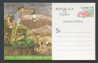 CUBA - 1961 - POSTAL STATIONERY: 2c 'Tractor' postal stationery viewcard (H&G 44 on soft white card) with 'Soldier with Lantern' illustration at left inscribed 'Brigadas Alfabetizadoras Conrado Benitez'. A fine unused example.  (CUB/26728)