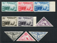 CUBA - 1935 - UNISSUED: 'Columbus Anniversary' set of nine including four triangular values PREPARED FOR USE BUT UNISSUED. The complete set fine unmounted mint. This issue was printed by the Columbian Society in Spain but were never delivered to Cuba due to the outbreak of the Spanish civil war. Very scarce.  (CUB/29653)
